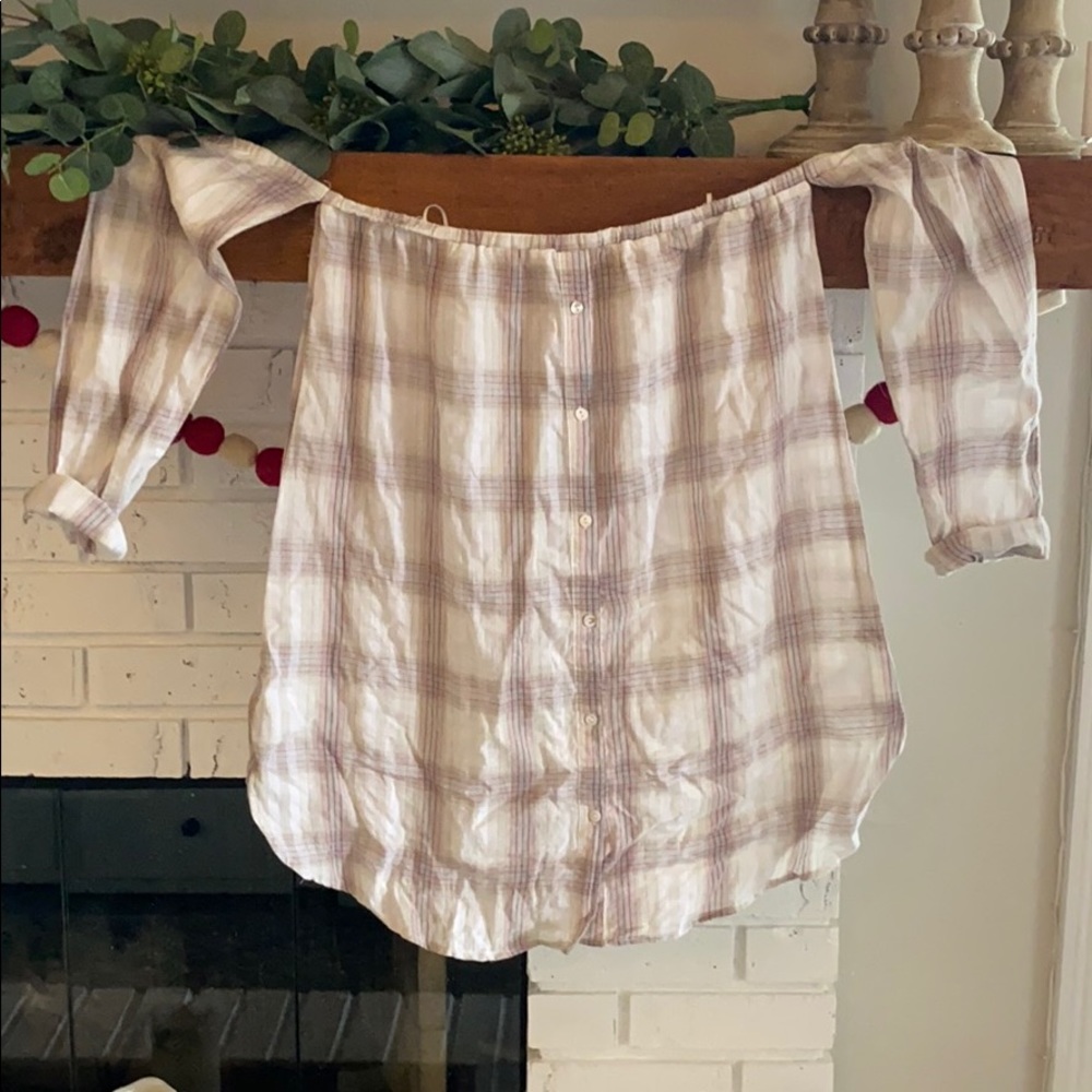 Off Shoulder Plaid Tunic
